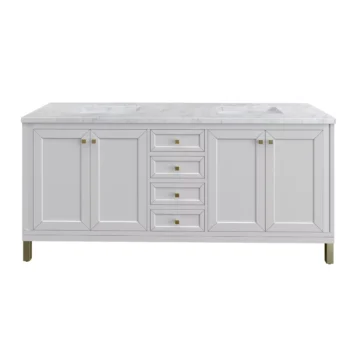 Chicago 72" Double Vanity, Glossy White w/ 3 CM Carrara Marble Top
