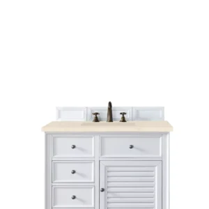 Savannah 36″ Single Vanity, Bright White w/ 3 CM Eternal Marfil Quartz Top