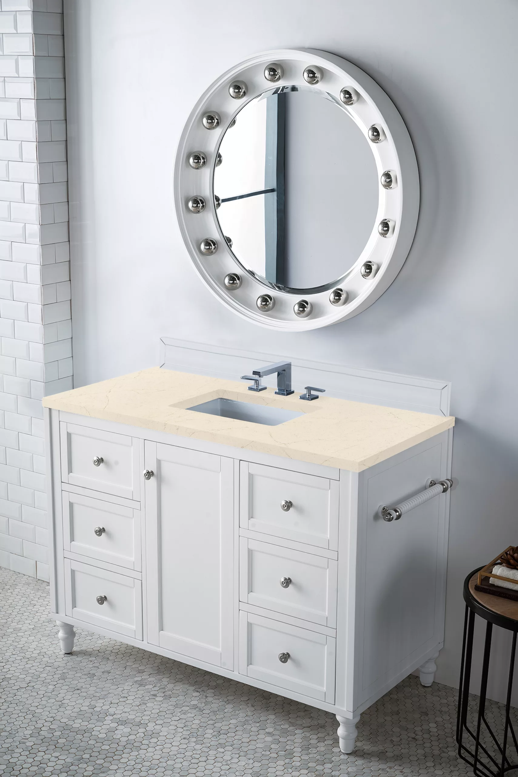 Copper Cove Encore 48" Single Vanity, Bright White w/ 3 CM Eternal Marfil Quartz Top - Image 3