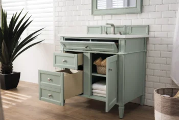 Brittany 36" Single Vanity, Sage Green w/ 3 CM White Zeus Quartz Top - Image 4