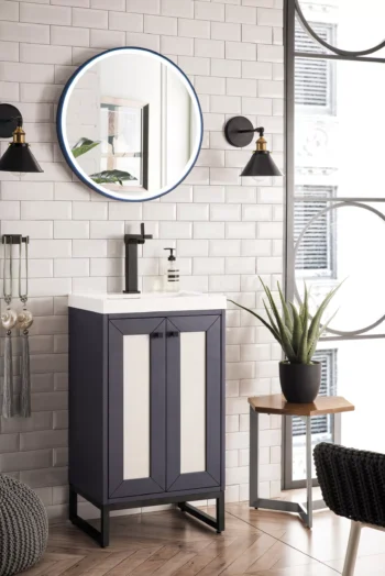 Chianti 20" Single Vanity, Mineral Gray, Matte Black, w/ White Glossy Composite Stone Top - Image 4