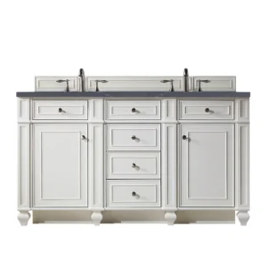 Bristol 60″ Double Vanity, Bright White w/ 3 CM Charcoal Soapstone Quartz Top