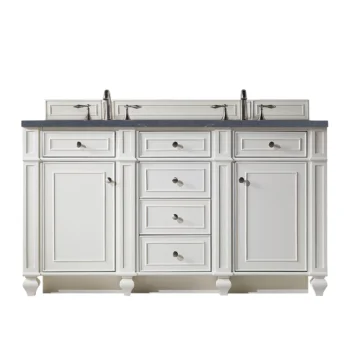 Bristol 60" Double Vanity, Bright White w/ 3 CM Charcoal Soapstone Quartz Top
