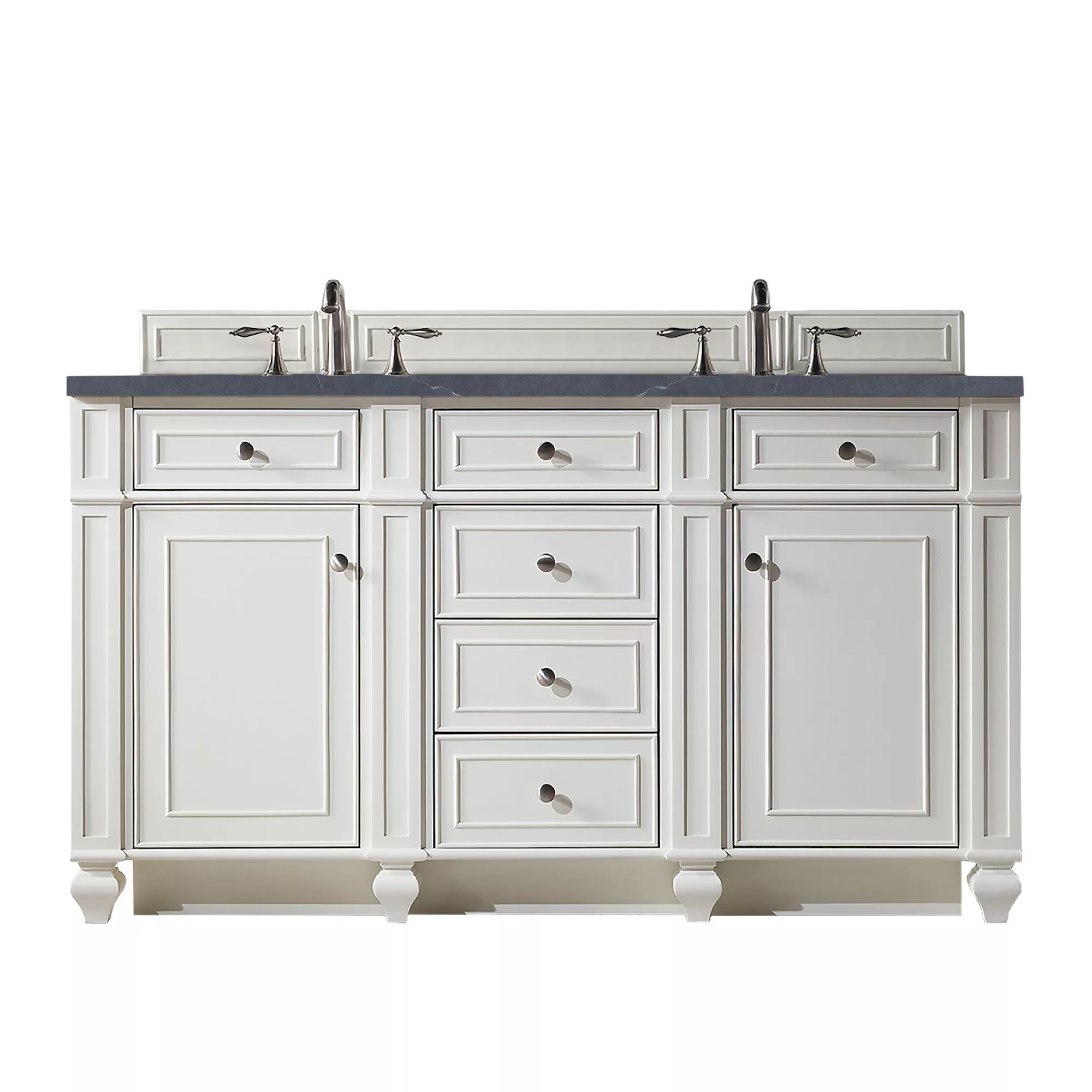 Bristol 60" Double Vanity, Bright White w/ 3 CM Charcoal Soapstone Quartz Top