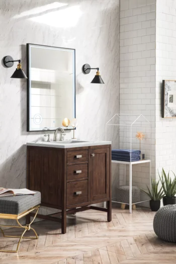 Addison 30" Single Vanity, Mid-Century Acacia w/ 3 CM Ethereal Noctis Quartz Top - Image 3