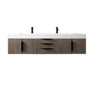 Mercer Island 72″ Double Vanity, Ash Gray, Matte Black w/ Glossy White Composite Stone Top