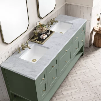 Breckenridge 72" Double Vanity, Smokey Celadon w/ 3 CM Carrara Marble Top - Image 7