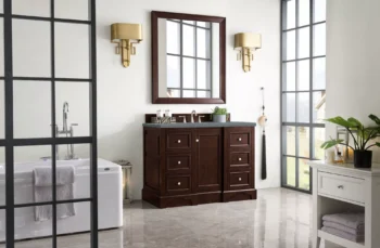 De Soto 48" Single Vanity, Burnished Mahogany w/ 3 CM Cala Blue Quartz Top - Image 3