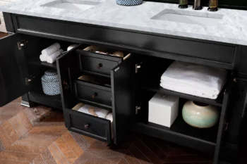 Brookfield 72" Double Vanity, Antique Black w/ 3 CM Carrara Marble Top - Image 4