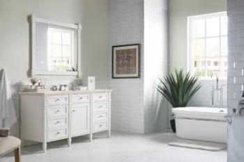 Brittany 60" Single Vanity, Bright White w/ 3 CM Eternal Marfil Quartz Top - Image 3