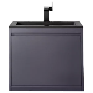 Milan 23.6″ Single Vanity, Modern Gray Glossy w/ Charcoal Black Composite Stone Top