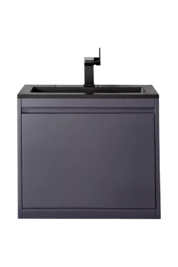 Milan 23.6" Single Vanity, Modern Gray Glossy w/ Charcoal Black Composite Stone Top