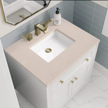 Chicago 30" Single Vanity, Glossy White w/ 3 CM Eternal Marfil Top - Image 4