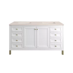 Chicago 60″ Double Vanity, Glossy White w/ 3 CM Eternal Marfil Top