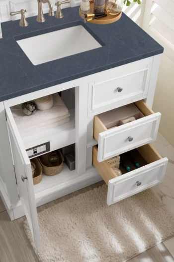 De Soto 36" Single Vanity, Bright White w/ 3 CM Charcoal Soapstone Quartz Top - Image 4
