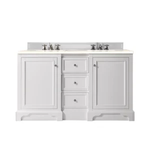 De Soto 60″ Double Vanity, Bright White w/ 3 CM Eternal Marfil Quartz Top