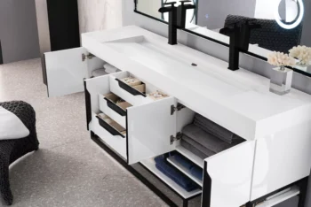 Columbia 72" Double Vanity, Glossy White, Matte Black w/ Glossy White Composite Stone Top - Image 4