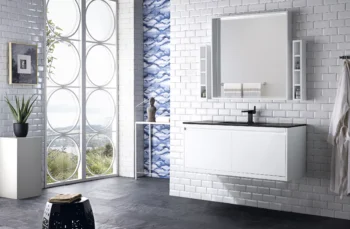 Milan 47.3" Single Vanity, Glossy White w/ Charcoal Black Composite Stone Top - Image 3