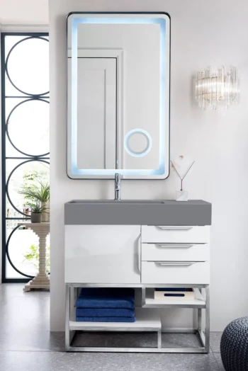 Columbia 36" Single Vanity, Glossy White w/ Dusk Grey Glossy Composite Stone Top - Image 2