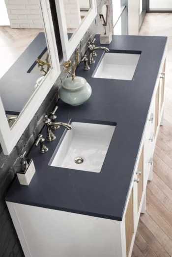 Addison 72" Double Vanity, Glossy White w/ 3 CM Charcoal Soapstone Quartz Top - Image 2