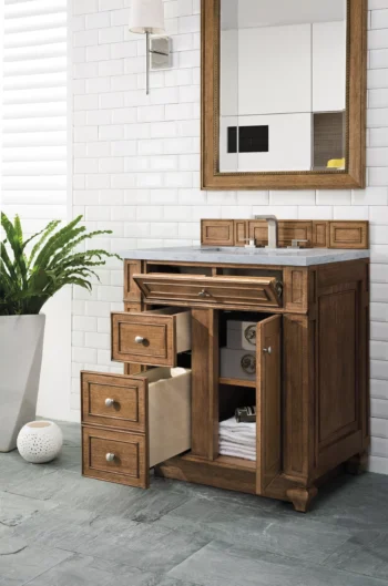 Bristol 30" Single Vanity, Saddle Brown w/ 3 CM Eternal Jasmine Pearl Quartz Top - Image 4