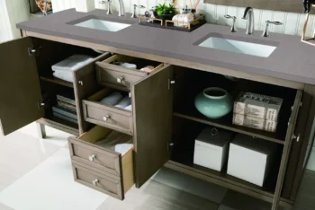 Chicago 72" Double Vanity, Whitewashed Walnut w/ 3 CM Grey Expo Quartz Top - Image 6