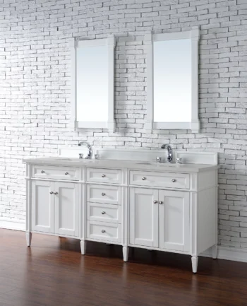 Brittany 72" Double Vanity, Bright White Vanity w/ 3 CM Eternal Serena Quartz Top - Image 3