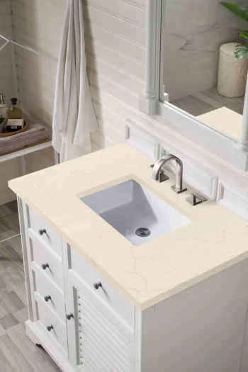 Savannah 36" Single Vanity, Bright White w/ 3 CM Eternal Marfil Quartz Top - Image 3