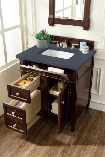 Brittany 30" Single Vanity, Burnished Mahogany, w/ 3 CM Charcoal Soapstone Quartz Top - Image 4