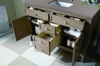 Chicago 48" Single Vanity, Whitewashed Walnut w/ 3 CM Grey Expo Quartz Top - Image 6