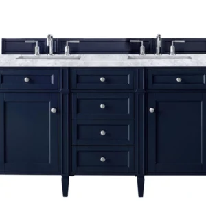 Brittany 60″ Double Vanity, Victory Blue w/ 3 CM Carrara Marble Top