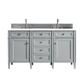 Brittany 60" Double Vanity, Urban Gray w/ 3 CM White Zeus Quartz Top