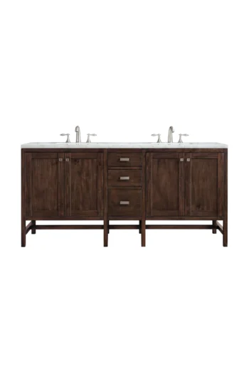 Addison 72" Double Vanity, Mid-Century Acacia w/ 3 CM Carrara White Top