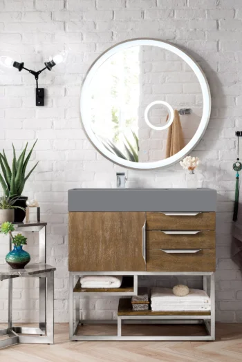 Columbia 36" Single Vanity, Latte Oak w/ Dusk Grey Glossy Composite Stone Top - Image 2