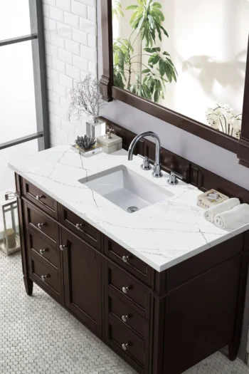 Brittany 48" Single Vanity, Burnished Mahogany w/ 3 CM Ethereal Noctis Quartz Top - Image 3