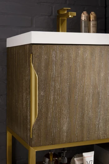 Columbia 24" Single Vanity, Latte Oak, Radiant Gold w/ White Glossy Composite Stone Top - Image 6