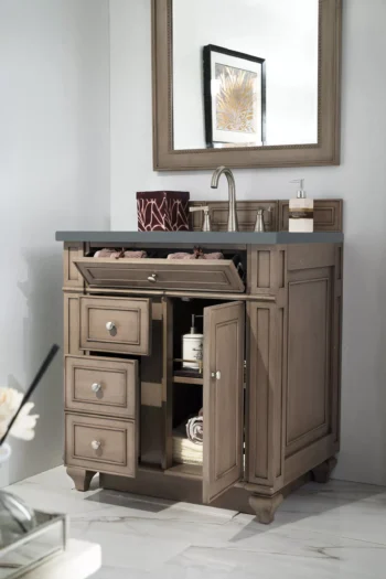 Bristol 30" Single Vanity, Whitewashed Walnut w/ 3 CM Cala Blue Top - Image 4