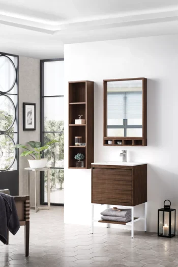 Milan 23.6" Single Vanity, Mid-Century Walnut, Glossy White w/ Glossy White Composite Stone Top - Image 3