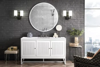 Athens 60" Single Vanity, Glossy White w/ 3 CM Arctic Fall Solid Surface Top - Image 3
