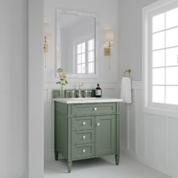 Brittany 30" Single Vanity, Smokey Celadon w/ 3 CM White Zeus Top - Image 4