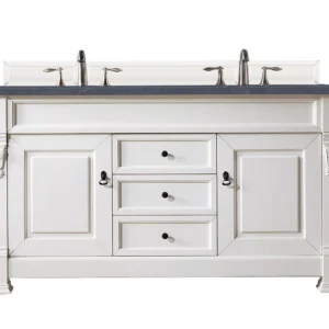 Brookfield 60″ Double Vanity, Bright White w/ 3 CM Charcoal Soapstone Quartz Top