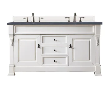 Brookfield 60" Double Vanity, Bright White w/ 3 CM Charcoal Soapstone Quartz Top