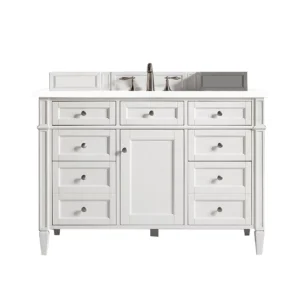 Brittany 48″ Single Vanity, Bright White w/ 3 CM White Zeus Quartz Top