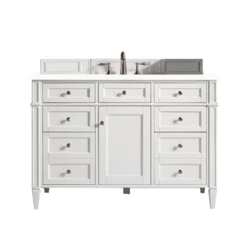 Brittany 48" Single Vanity, Bright White w/ 3 CM White Zeus Quartz Top