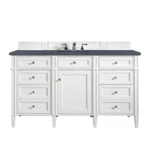 Brittany 60″ Single Vanity, Bright White w/ 3 CM Charcoal Soapstone Quartz Top