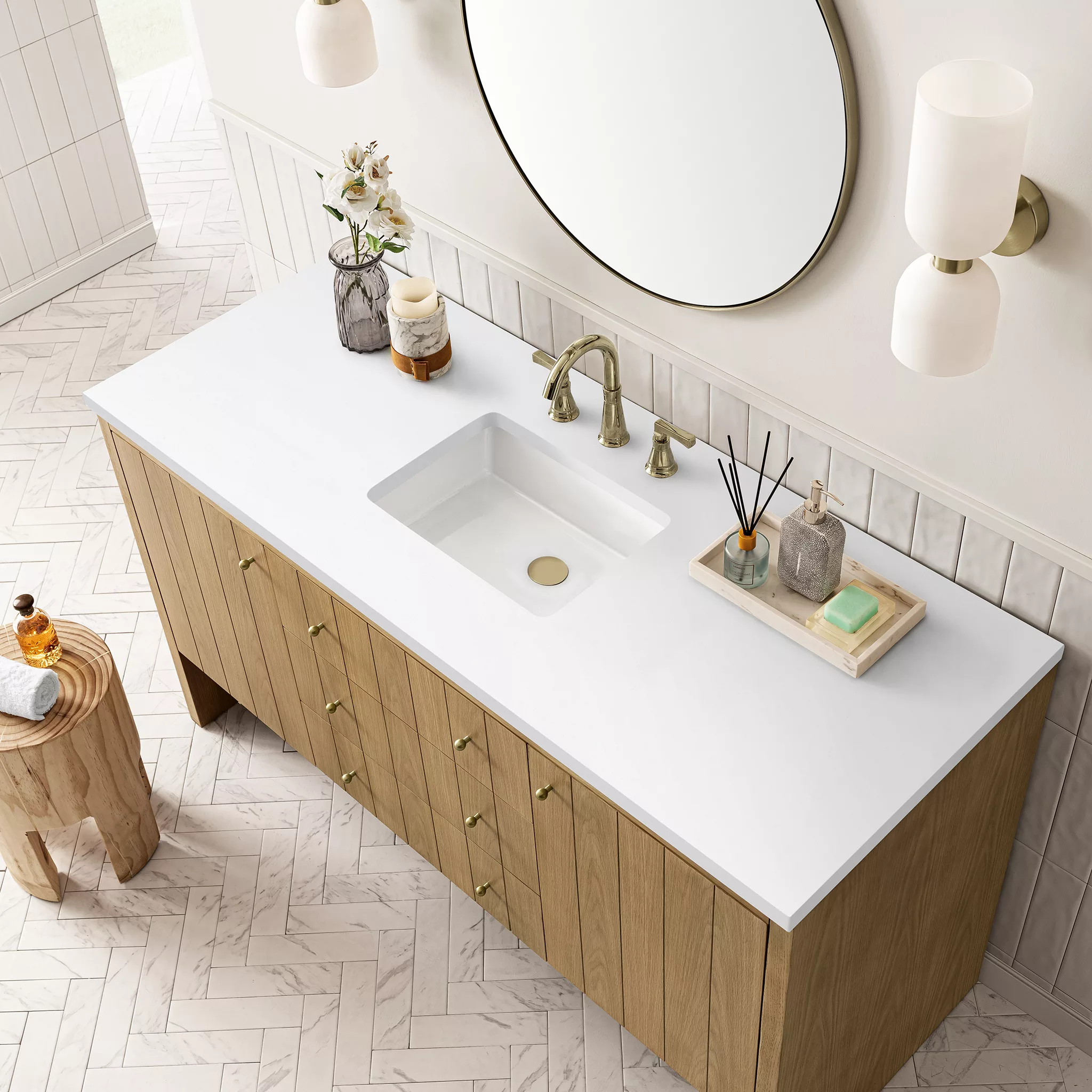 Hudson 60" Single Vanity, Light Natural Oak w/ 3 CM White Zeus Top - Image 6