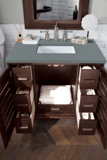 Portland 36" Single Vanity, Burnished Mahogany w/ 3 CM Cala Blue Top - Image 4