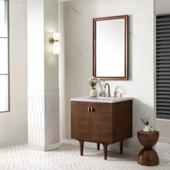 Amberly 30" Single Vanity, Mid-Century Walnut w/ 3 CM Eternal Jasmine Pearl Top - Image 5