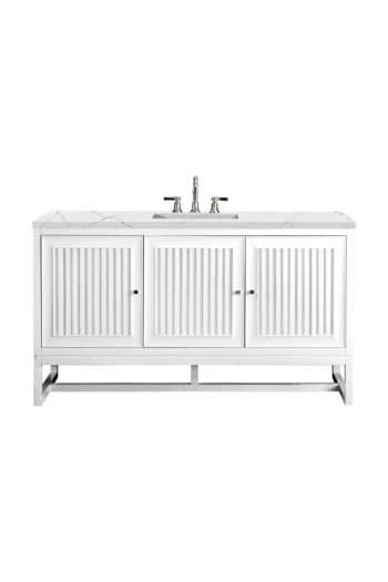 Athens 60" Single Vanity, Glossy White w/ 3 CM Ethereal Noctis Top