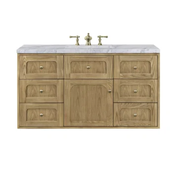 Laurent 48" Single Vanity, Light Natural Oak w/ 3 CM Carrara Marble Top - Image 2